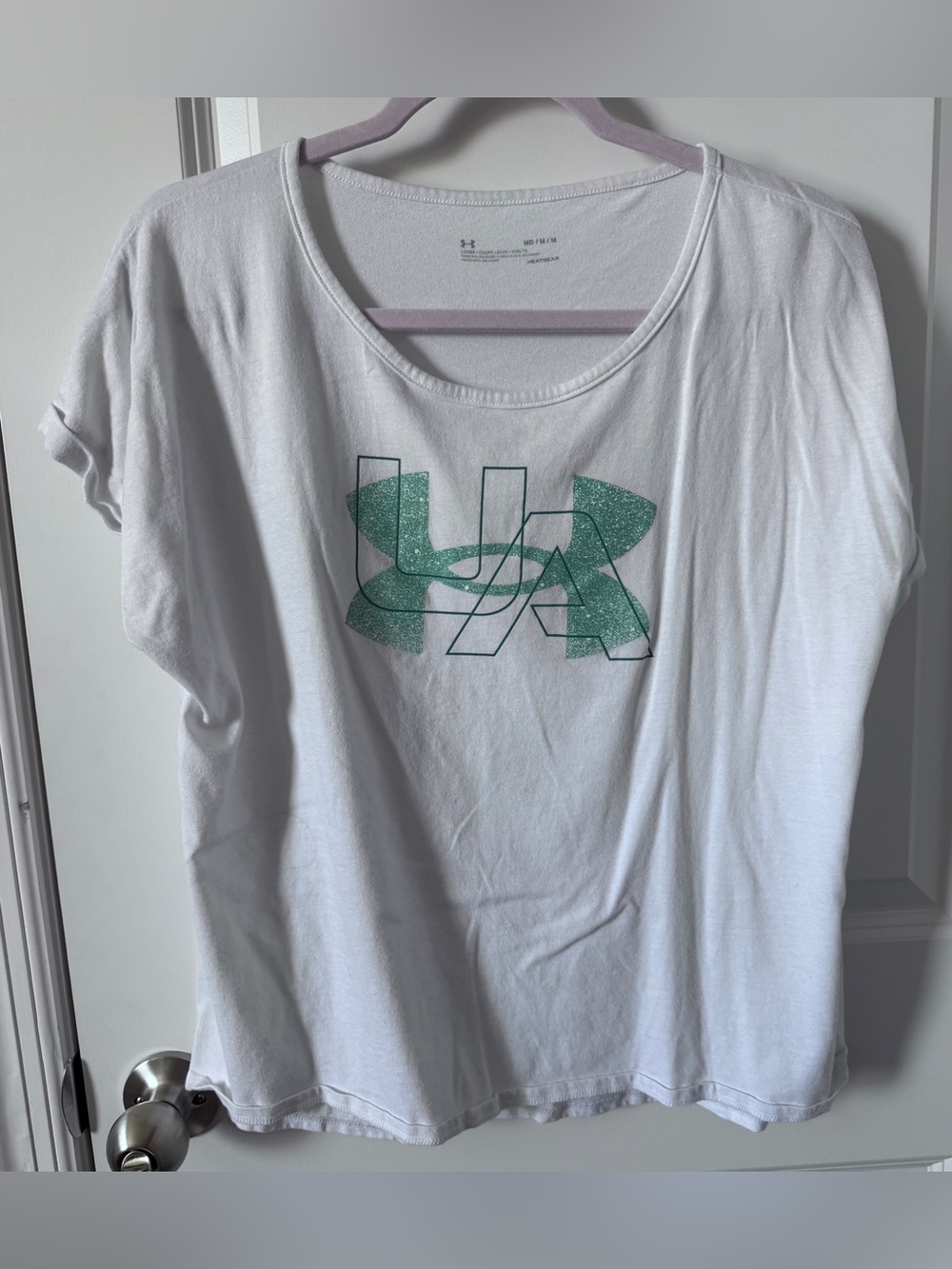 Under Armour Women's White Short-Sleeve Tee with Mint Logo-Medium